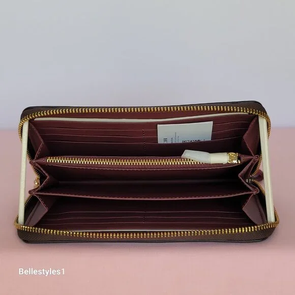 COACH Signature Canvas With Ski Patches Zip-Around Wallet/Wristlet-Brown Black⭐ - Picture 13 of 16